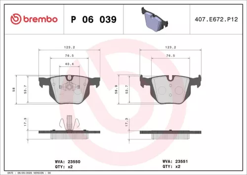 Remblokkenset, schijfrem BREMBO P 06 039)
