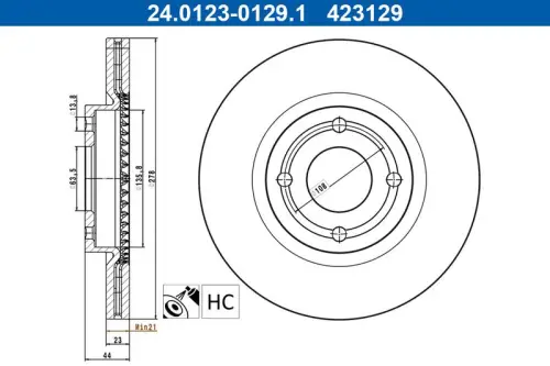 TARCZA HAM. FORD P. FIESTA 1,0-1,1/1,5 TDCI 17- ATE 24.0123-0129.1)