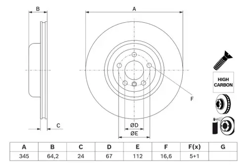 TARCZA HAM. BMW T. 4/5/7/X3 1,6-3,0 21- BOSCH 0 986 479 J71)