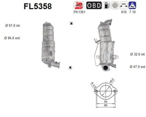 FILTR CZĄSTEK STAŁYCH FIAT DUCATO 2,0M-JET EURO 6 (Z KATALIZATOREM NOX) AS FL5358)