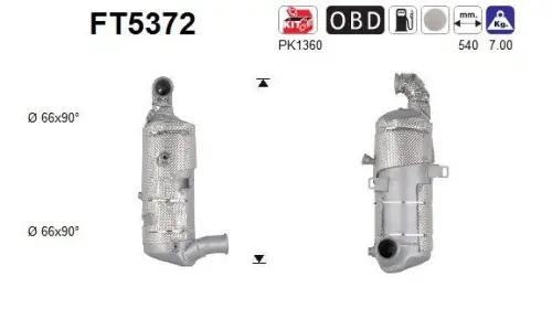 FILTR CZĄSTEK STAŁYCH CITROEN JUMPY III 1,5 BLUEHDI EURO 6 FIAT/OPEL/TOYOTA AS FT5372)