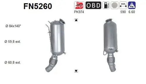 FILTR CZĄSTEK STAŁYCH DPF BMW 116D 1,5D EURO 6 AS FN5260)