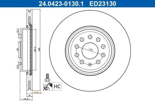 TARCZA HAM. VW P. ID.3 19- ATE 24.0423-0130.1)