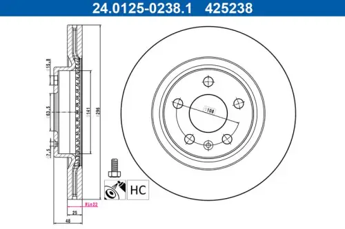 TARCZA HAM. VOLVO P. XC40 1,5-2,0 17- ATE 24.0125-0238.1)