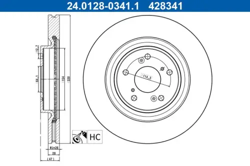 TARCZA HAM. HONDA P. CR-V 1,5-2,4 17- ATE 24.0128-0341.1)