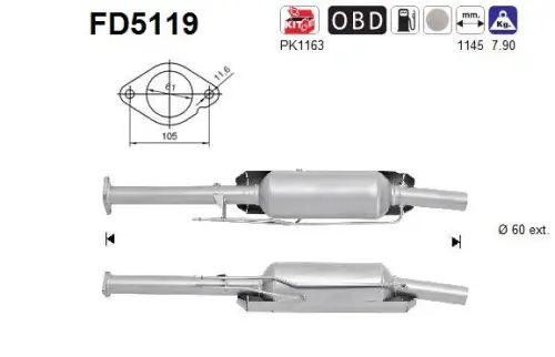 FILTR CZĄSTEK STAŁYCH DPF FORD 2,0TDCI 10- EURO 5 AS FD5119)