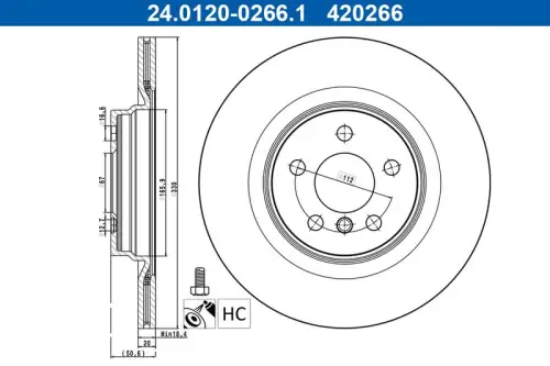 TARCZA HAM. BMW T. 1/2/X2 2,0 18- ATE 24.0120-0266.1)