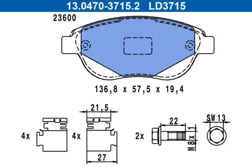 KLOCKI HAM. CITROEN P. C3/C4 1,4-2,0 16V 04-11 CERAMIC ATE 13.0470-3715.2)