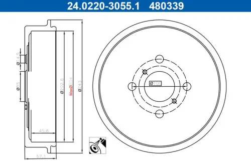 BĘBEN HAM. TOYOTA T. YARIS 1,0-1,5/1,4 D 05-20 ATE 24.0220-3055.1)