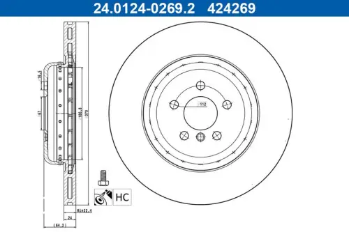 TARCZA HAM. BMW T. 5/7/8/X5/X6/X7 2,0-4,4 17- PR ATE 24.0124-0269.2)
