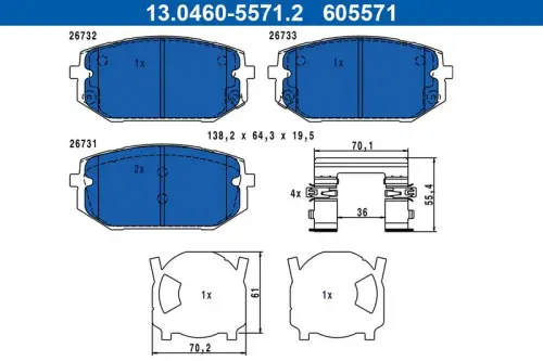 KLOCKI HAM. HYUNDAI P. TUCSON 1,6 CRDI/T-GDI 22- ATE 13.0460-5571.2)