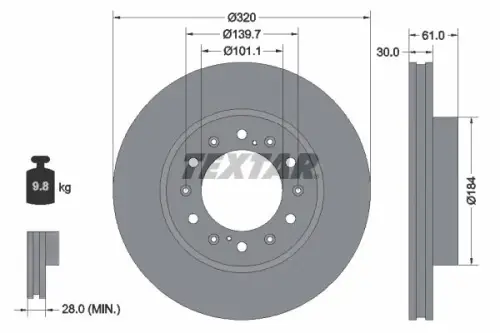 TARCZA HAM. ISUZU P. D-MAX 1,9-2,5 CRDI 12- TEXTAR 92355503)