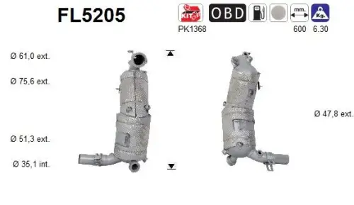 FILTR CZĄSTEK STAŁYCH DPF FIAT DOBLO 1,3M-JET EURO 6 AS FL5205)