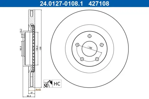 TARCZA HAM. FORD P. FOCUS/KUGA 2,0-2,5 19- ATE 24.0127-0108.1)