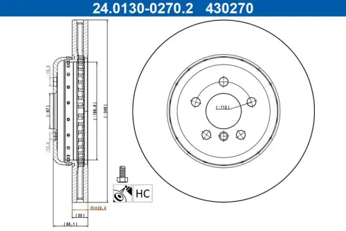 TARCZA HAM. BMW P. 2/3/4/5/6/7/X3/X4/X5/X6 2,0-3,0 15- ATE 24.0130-0270.2)