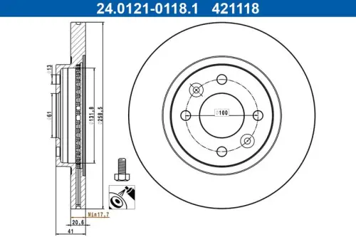 TARCZA HAM. DACIA P. LOGAN/SANDERO 1,2-1,6 04- ATE 24.0121-0118.1)