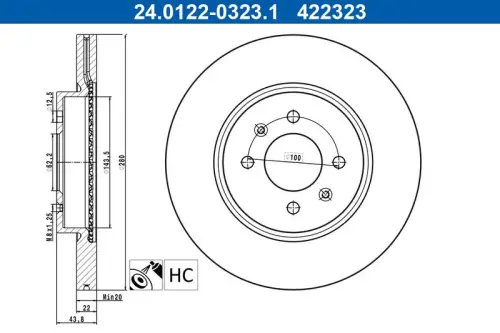 TARCZA HAM. HYUNDAI P. BAYON/I20 1,0-1,4 20- ATE 24.0122-0323.1)