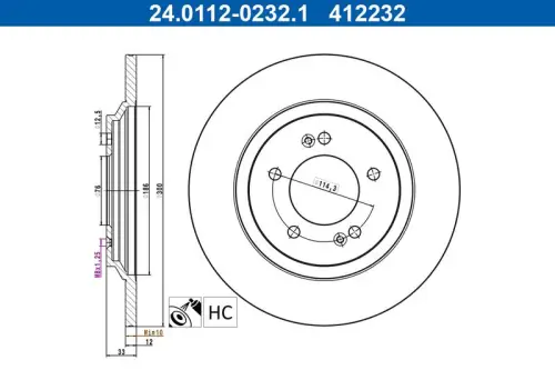 TARCZA HAM. HYUNDAI T. I30 2,0 17- ATE 24.0112-0232.1)