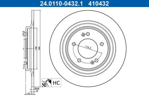TARCZA HAM. KIA T. SPORTAGE 1,6-2,0 T-GDI HYBRID 21- ATE 24.0110-0432.1)