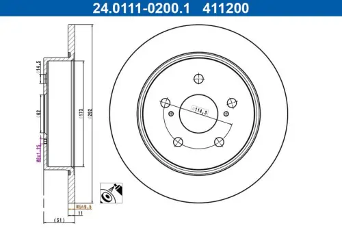 TARCZA HAM. TOYOTA T. C-HR 1,2-2,0 HYBRID 18- ATE 24.0111-0200.1)