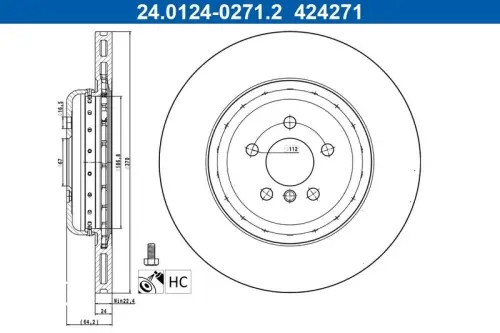 TARCZA HAM. BMW T. 5/7/8/X5/X6/X7 2,0-4,4 17- LE ATE 24.0124-0271.2)