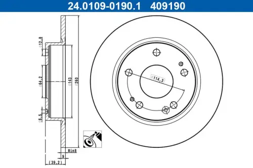 TARCZA HAM. HONDA T. CIVIC 1,0-1,6 VTEC 17- ATE 24.0109-0190.1)