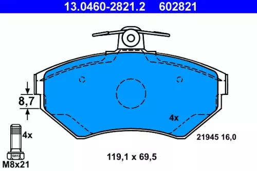 Brake Pad Set, disc brake ATE 13.0460-2821.2)