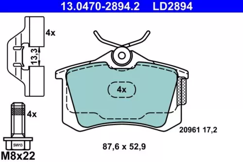 Brake Pad Set, disc brake ATE 13.0470-2894.2)