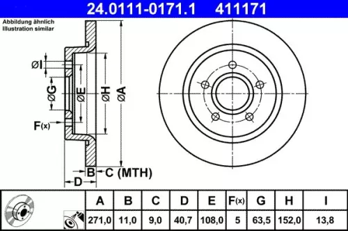 Remschijf ATE 24.0111-0171.1)