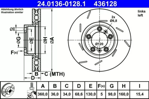 Remschijf ATE 24.0136-0128.1)