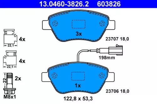 Brake Pad Set, disc brake ATE 13.0460-3826.2)