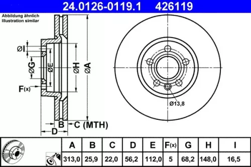 Remschijf ATE 24.0126-0119.1)