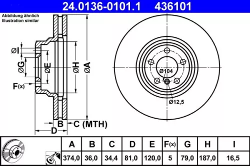 Remschijf ATE 24.0136-0101.1)
