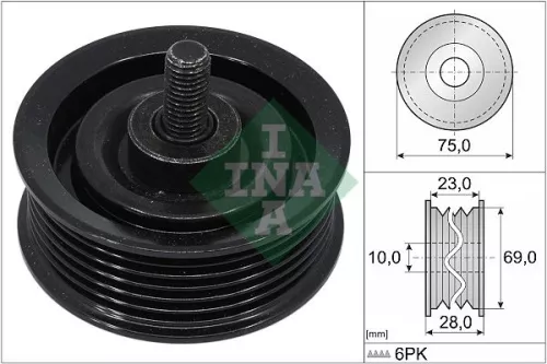 Ombuigings-/geleidingspoelie, V-geribbelde riem Schaeffler INA 532 0744 10)