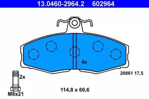 Brake Pad Set, disc brake ATE 13.0460-2964.2)