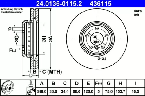Remschijf ATE 24.0136-0115.2)