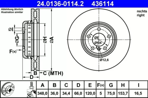 Remschijf ATE 24.0136-0114.2)