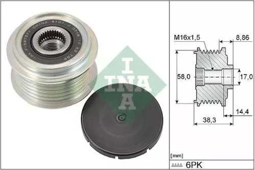 Vrijloopkoppeling van de dynamo Schaeffler INA 535 0296 10)