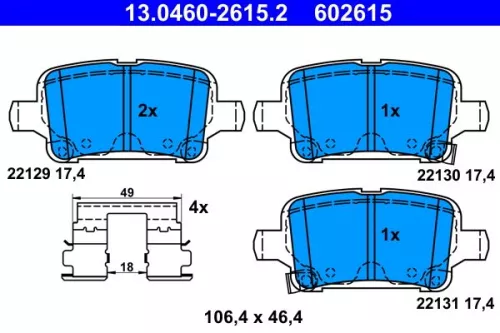 Brake Pad Set, disc brake ATE 13.0460-2615.2)