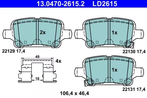 Brake Pad Set, disc brake ATE 13.0470-2615.2)