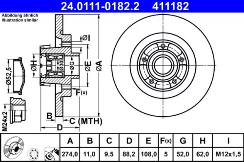 Brake Disc ATE 24.0111-0182.2)