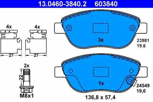 Brake Pad Set, disc brake ATE 13.0460-3840.2)