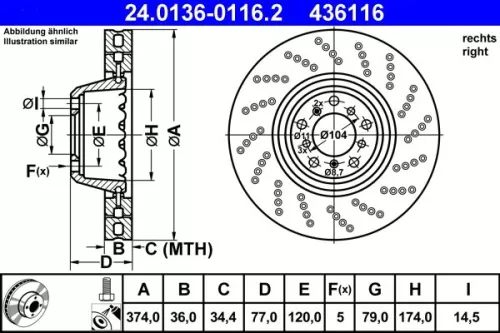 Remschijf ATE 24.0136-0116.2)