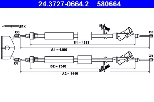 Kabeltrek, parkeerrem ATE 24.3727-0664.2)