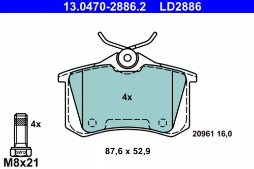Brake Pad Set, disc brake ATE 13.0470-2886.2)