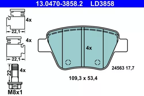 Brake Pad Set, disc brake ATE 13.0470-3858.2)