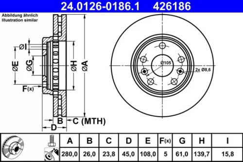 Remschijf ATE 24.0126-0186.1)