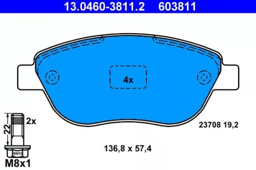 Brake Pad Set, disc brake ATE 13.0460-3811.2)