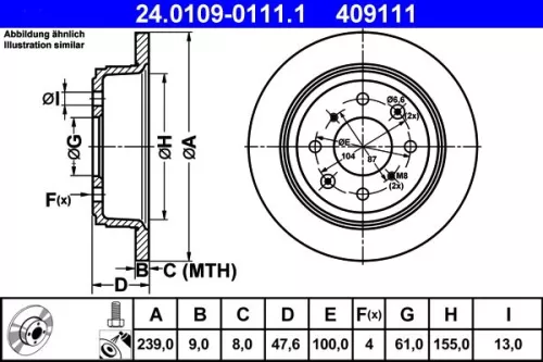 Remschijf ATE 24.0109-0111.1)