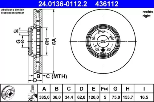Remschijf ATE 24.0136-0112.2)